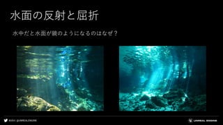 #UE4 | @UNREALENGINE
水面の反射と屈折
水中だと水面が鏡のようになるのはなぜ？
 