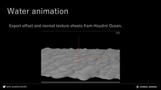 #UE4 | @UNREALENGINE
Water animation
Export offset and normal texture sheets from Houdini Ocean.
 