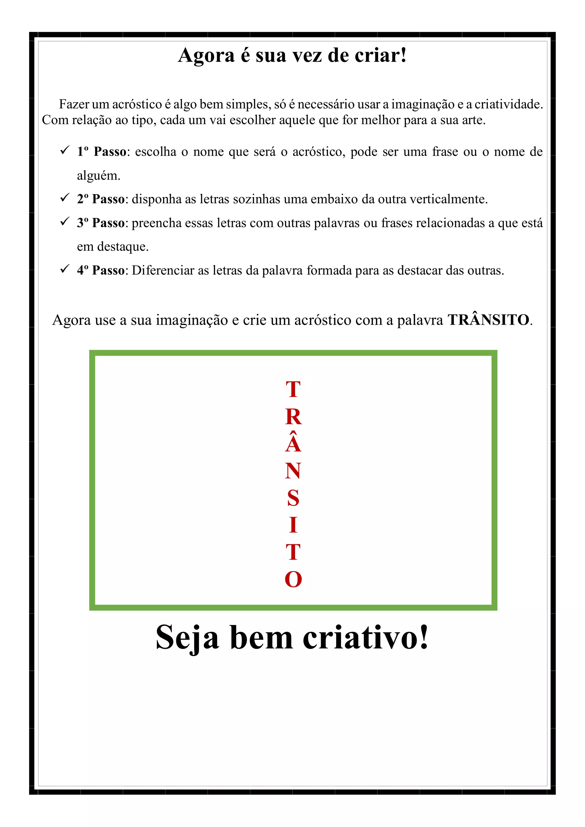 ARTE - Acróstico - DIA DO TRÂNSITO | PDF