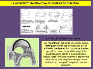 ALZADO        El alzado es lo másprodigioso de Santa Sofía, a causa de suingenioso sistema de contrarresto de empujes. La nave central, de 33 metros de ancho, se cubre con una colosalcúpula de más de 30 metros de diámetroy 55 metros de altura que descansa sobre pechinas y arcos, que trasladansu peso a cuatrograndespilaresque se apoyan en inmensoscontrafuertesexteriores. Para contrarrestarsu peso, la cúpula se ha colocadoentre dos exedras de idénticodiámetroque, a suvez, repartensusempujes a otrasexedrasmáspequeñas, tanto en la cabecera(dondehay tres) como en los pies (dondehay dos exedras y un pórtico con bóveda de cañón que cumple la mismafunción). De estemodo, los inmensosempujes de una cúpula de estetamaño son repartidosescalonadamente a través de exedras y bóvedascuyas dimensiones son cada vezmásreducidas. Se consigue, así, un espacio interno, totalmentediáfano, sin ningúntipo de obstáculo visual, de más de 30 metros de anchura por más de 80 metros de longitud (se podría disputar un campeonatoatletismo de velocidad en pista cubierta).CúpulaClaristoriocorte transversal de la basílica de santa Sofia.obsérvese la cúpula central y el sistema de mediascúpulas y cuartos de cúpula que le sirven de contrarrestoExedraExedraábside(exedra)