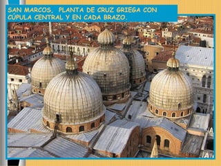 SAN MARCOS, PLANTA DE CRUZ GRIEGA CON
CÚPULA CENTRAL Y EN CADA BRAZO.
 