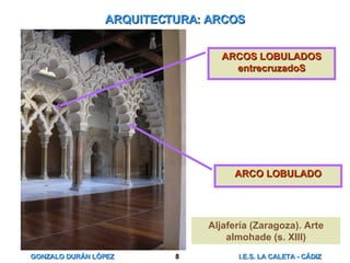 ARQUITECTURA: ARCOS ARCOS LOBULADOS entrecruzadoS ARCO LOBULADO Aljafería (Zaragoza). Arte almohade (s. XIII) 