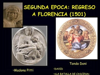 SEGUNDA EPOCA: REGRESO A FLORENCIA (1501)   Madona Pitti Tondo Doni DAVID «LA BATALLA DE CASCINA» 
