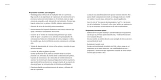 25
Arte Fertil Informe ENE2021
26
Propuestas asumidas por la mayoría
	
› Minidelegaciones efímeras de la Fundación Botí en la provincia.
Hay acuerdo en la importancia de la presencia de la institución en la
provincia, tanto como observadores en el territorio como un lugar
cercano al que poder acudir por parte de sus habitantes. Personal que
haga de enlaces con los artistas y facilite trámites administrativos
	
› Dotación de becas de creación y perfeccionamiento.
	
› Fortalecimiento del Programa Periféricos como marca colectiva que
ayuda a vertebrar culturalmente el territorio.
	
› Creación de un servicio de comunicación profesional que pueda
servir de apoyo a los artistas en su relación con prensa/medios de
comunicación. Tanto en la elaboración de textos, imágenes o vídeo.
Se considera que al arte en Córdoba necesita comunicación y divulga-
ción.
	
› Trabajo de digitalización de la obra de los artistas y creación de expo-
siciones virtuales.
	
› Creación de políticas públicas plurales.
Gestión profesional de las políticas culturales desde un respeto
profundo a la diversidad de artistas desde la administración pública,
huyendo de sectarismos y de la tentación del establecimiento de
cánones. Se recomienda la mayor participación de artistas y gestores,
que también deberían huir de esa misma tentación de la creación de
cánones y buscar la representación de diferentes sensibilidades.
	
› Plataforma digital que incluya directorio de artistas y difusión del
arte en la provincia.
La idea de una plataforma/directorio genera bastante adhesión. Hay
quien añade la importancia de darle un enfoque joven para visibili-
zar talento y hacerlo masa artística. Para atraerlo y adherirlo.
	
› Sacar el arte de “los espacios destinados para el arte” e ir al encuen-
tro de la ciudadanía. El arte en la calle, que el público se tropiece con
él y no se encuentre exclusivamente en la sala de exposiciones.
Propuestas con menor apoyo
	
› Elaboración de un plan estratégico para defender ejes o argumentos
con los que la provincia pueda identificarse y resulten diferenciales
en el conjunto del país.
En este sentido, se nombra Scarpia como ejemplo de relevancia inter-
nacional desde lo local.
	
› Revisión del modelo rural.
Europa está redefiniendo el modelo rural y la cultura juega un rol
importante en el nuevo horizonte, con posibilidades de acceso a
programas y financiación que requieren la creación de cierta infraes-
tructura para acceder a ellos.
 