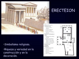 ERECTEION Simbolismo religioso. Riqueza y variedad en la construcción y en la decoración. 