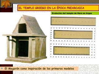 EL TEMPLO GRIEGO EN LA ÉPOCA PREARCAICA El Megarón como inspiración de los primeros modelos Evolución del templo de Hera en Argos
