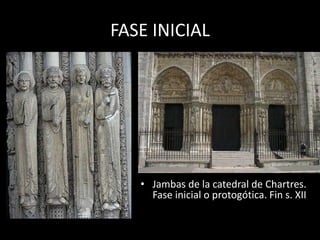 FASE INICIAL
• Jambas de la catedral de Chartres.
Fase inicial o protogótica. Fin s. XII
 