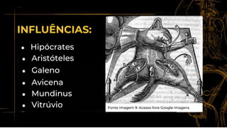 ● Aristóteles
INFLUÊNCIAS:
● Galeno
● Avicena
● Mundinus
Fonte imagem 9: Acesso livre Google imagens
● Hipócrates
● Vitrúvio
 