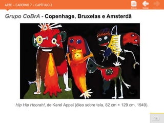 www.sejaetico.com.br 14
PróximoVoltarInício
Hip Hip Hoorah!, de Karel Appel (óleo sobre tela, 82 cm × 129 cm, 1949).
ARTE » CADERNO 7 » CAPÍTULO 2
Grupo CoBrA - Copenhage, Bruxelas e Amsterdã
 