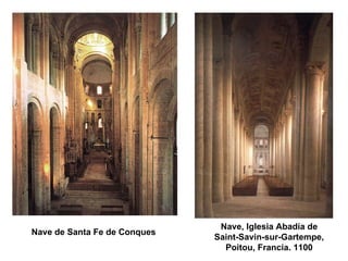 Nave, Iglesia Abadía de Saint-Savin-sur-Gartempe, Poitou, Francia. 1100 Nave de Santa Fe de Conques 