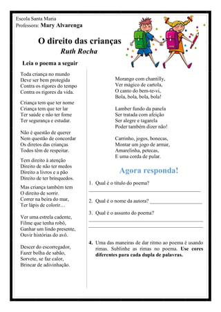 Arte - O Direirto das Crianças, Ruth Rocha | PDF