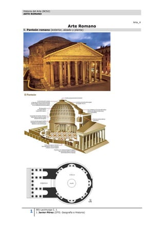 Historia del Arte (BCS2)
ARTE ROMANO


                                                         Arte_4
                                       Arte Romano
9. Panteón romano (exterior, alzado y planta)




     1
           IES Lacimurga C. I.
           J. Javier Pérez (DTO. Geografía e Historia)
 