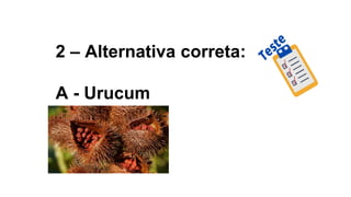 2 – Alternativa correta:
A - Urucum
 