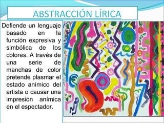 Defiende un lenguaje
 basado       en    la
 función expresiva y
 simbólica de los
 colores. A través de
 una      serie    de
 manchas de color
 pretende plasmar el
 estado anímico del
 artista o causar una
 impresión anímica
 en el espectador.
 
