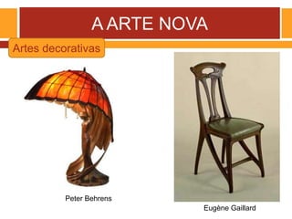 A ARTE NOVA
Artes decorativas
Eugène Gaillard
Peter Behrens
 