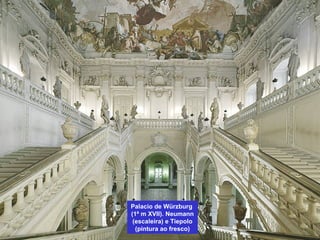 Palacio de Würzburg
(1ª m XVII). Neumann
(escaleira) e Tiepolo
(pintura ao fresco)
 