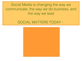 Social Media is changing the way we communicate, the way we do business, and the way we lead SOCIAL MATTERS TODAY -  