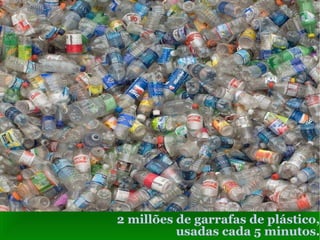 2 millões de garrafas de plástico, usadas cada 5 minutos. 