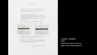 1220400 – 0000000 
1970 
Typewritten text and ink on 
paper with collage additions 
 