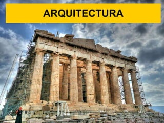 CARACTERISTICAS GENERALES
• El arte griego se basaba en la búsqueda
en sus obras de la belleza, entendida
como PROPORCIÓN, EQUILIBRIO Y
ARMONÍA.
• Principales manifestaciones artísticas:
– Arquitectura:
• TEATRO
• TEMPLO
– Escultura, con tres periodos diferentes:
• Época arcaica
• Época clásica
• Época helenística
 