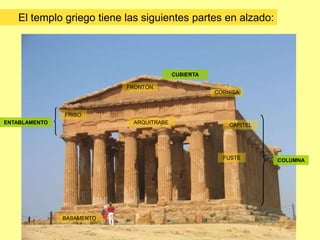 EL TEMPLO
El templo griego tiene las siguientes partes en plano:
 
