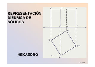 REPRESENTACIÓN
DIÉDRICA DE
SÓLIDOS




    HEXAEDRO

                 E. Gual
 
