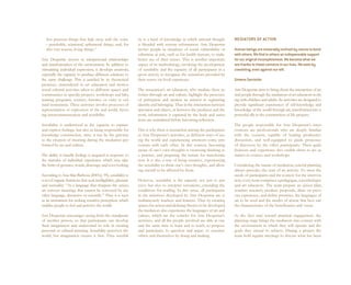 less precious things that fade away with the voice            ity is a kind of knowledge in which rational thought        MEDIATORS OF ACTION
   – perishable, relational, ephemeral things, and, for          is blended with sensory information. Arte Despertar
   this very reason, living things.”                             invites people in situations of social vulnerability or     Human beings are inexorably inclined by nature to bond
                                                                 otherwise at risk, such as for health reasons, to make      with others. We find in others an indispensable support
Arte Despertar invests in interpersonal relationships            better use of their senses. This is another important       for our original incompleteness. We become what we
and transformation of the environment. In addition to            aspect of its methodology, involving the development        are thanks to these contacts in our lives. We exist by
stimulating individual expression, it develops creativity,       of sensibility and the capacity of all participants in a    coexisting, even against our will.
especially the capacity to produce different solutions to        given activity to recognize the sensations provided by
the same challenge. This is justified by its theoretical         their senses via lived experience.                          Gimeno Sacristán
premises, materialized in art education and motiva-
tional cultural activities taken to different spaces and         The association’s art educators, who mediate these ac-      Arte Despertar aims to bring about the interaction of art
communities in specific projects, workshops and labs,            tivities through art and culture, highlight the processes   and people through the mediation of art educators work-
training programs, courses, lectures, or visits to cul-          of perception and awaken an interest in registering         ing with children and adults. Its activities are designed to
tural institutions. These activities involve processes of        identity and belonging. Thus in the interaction between     provide significant experiences of self-knowledge and
representation or expression of the real world, favor-           spectator and object, or between the producer and the       knowledge of the world through art, transformed into a
ing intercommunication and sensibility.                          work, information is captured by the body and sensa-        powerful ally in the construction of life projects.
                                                                 tions are assimilated before becoming reflection.
Sensibility is understood as the capacity to capture                                                                         The people responsible for Arte Despertar’s inter-
and express feelings, but also as being responsible for          This is why there is interaction among the participants     ventions are professionals who are deeply familiar
knowledge construction, since it can be the gateway              in Arte Despertar’s activities, as different ways of see-   with the content, capable of leading productive
to the creation of meaning during the mediation per-             ing the world and experiencing emotions come into           discussion, and well-equipped to guide processes
formed by art and culture.                                       contact with each other. In this context, becoming          of discovery by the other participants. Their quali-
                                                                 aware of one’s own thoughts is exercising thinking as       fications and experience also enable them to act as
The ability to handle feelings is acquired in response to        a practice, and preparing the terrain for transforma-       trainers in courses and workshops.
the stimulus of individual experience, which may take            tion. It is also a way of being sensitive, experiencing
the form of gestures, words, drawings, and even looking.         the sensibility to think one’s own thoughts, and allow-     Considering the nature of mediation, careful planning
                                                                 ing oneself to be affected by them.                         always precedes the start of an activity. To meet the
According to Ana Mae Barbosa (2005 p. 99), sensibility is                                                                    needs of participants and the context for the interven-
a set of organic functions that seek intelligibility, pleasure   However, sensibility is the capacity not just to per-       tion, every team comprises a pedagogue, a psychologist
and sensuality: “As a language that sharpens the senses,         ceive but also to interpret sensations, extending the       and art educators. The team prepare an action plan,
art conveys meanings that cannot be conveyed by any              conditions for reading. In this sense, all participants     conduct research, produce proposals, draw on previ-
other language, discursive or scientific.” Thus it is seen       in the initiatives developed by Arte Despertar are si-      ous experience, and define priorities, the languages of
as an instrument for seeking sensitive perception, which         multaneously teachers and learners. Thus by creating        art to be used and the modes of action that best suit
enables people to feel and perceive the world.                   spaces for action and defining themes to be developed,      the characteristics of the beneficiaries and venue.
                                                                 the mediators also experience the languages of art and
Arte Despertar encourages seeing from the standpoint             culture, which are the vehicles for Arte Despertar’s        As the first step toward practical engagement, the
of another person, so that participants can develop              activities, and all the people involved are able at one     planning stage brings the mediators into contact with
their imagination and understand its role in creating            and the same time to learn and to teach, to propose         the environment in which they will operate and the
personal or cultural meaning. Sensibility perceives the          and participate, to question and argue, to sensitize        goals they intend to achieve. During a project the
world, but imagination creates it first. Thus sensibil-          others and themselves by doing and making.                  team hold regular meetings to discuss what has been
 