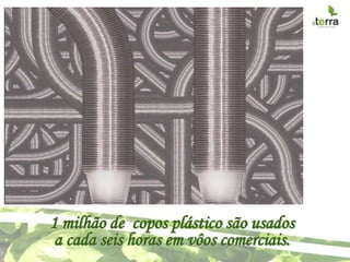 1 milhão de copos plástico são usados
 a cada seis horas em vôos comerciais.
 