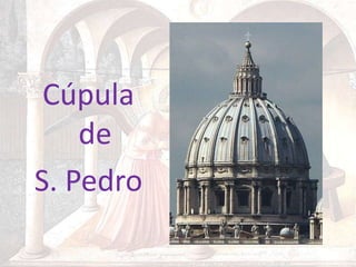 Características da Arquitectura Renascentista1) Predomínio das linhas horizontais sobre as verticais.2) Utilização de elementos clássicos:		- Colunas;		- Frontões triangulares nas fachadas;		- Arcos de volta perfeita;		- Abóbadas de berço;		- Cúpulas3) Uso de cornijas e balaústres  a coroar os terraços.4) Decoração com base em figuras mitológicas e em elementos da Natureza.