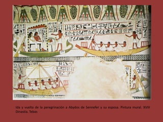 Ida y vuelta de la peregrinación a Abydos de Sennefer y su esposa. Pintura mural. XVIII
Dinastía. Tebas
 