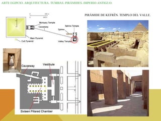 ARTE EGIPCIO. ARQUITECTURA. TUMBAS. PIRÁMIDES. IMPERIO ANTIGUO. PIRÁMIDE DE KEFRÉN. TEMPLO DEL VALLE. 