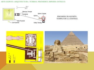 ARTE EGIPCIO. ARQUITECTURA. TUMBAS. PIRÁMIDES. IMPERIO ANTIGUO. PIRÁMIDE DE KEFRÉN.  TEMPLO DE LA ESFINGE. 