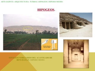 ARTE EGIPCIO. ARQUITECTURA. TUMBAS. HIPOGEOS. IMPERIO MEDIO. HIPOGEOS . HIPOGEOS NOBILIARIOS DEL ACANTILADO DE  BENI-HASSAN . IMPERIO MEDIO. 