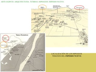 ARTE EGIPCIO. ARQUITECTURA. TUMBAS. HIPOGEOS. IMPERIO NUEVO. LOCALIZACIÓN DE LOS HIPOGEOS  TEBANOS DEL  IMPERIO NUEVO . 