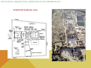 ARTE EGIPCIO. ARQUITECTURA. TEMPLOS DE CULTO. IMPERIO NUEVO. TEMPLO DE KARNAK. Tebas. SANTUARIO  Y DEPENDENCIAS LAGO  SAGRADO SALA HIPÓSTILA SALA HIPETRA PÌLONOS AVENIDA DE ESFINGES 