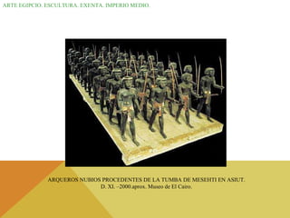 ARTE EGIPCIO. ESCULTURA. EXENTA. IMPERIO MEDIO. ARQUEROS NUBIOS PROCEDENTES DE LA TUMBA DE MESEHTI EN ASIUT. D. XI. –2000.aprox. Museo de El Cairo. 