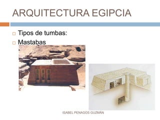 ARQUITECTURA EGIPCIA
 Tipos de tumbas:
 Mastabas
ISABEL PENAGOS GUZMÁN
 