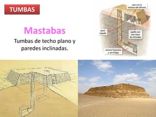 TUMBAS
Mastabas
Tumbas de techo plano y
paredes inclinadas.
 