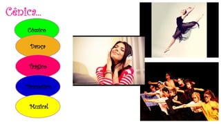 Cênica...
Cômico
Dança
Trágico
Dramático
Musical
 