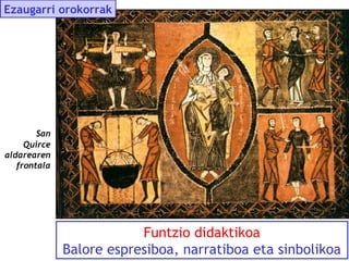 Ezaugarri orokorrak

San
Quirce
aldarearen
frontala

Funtzio didaktikoa
Balore espresiboa, narratiboa eta sinbolikoa

 