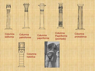 Columna  lotiforme Columna palmiforme Columna papiriforme Columna Papiriforme (pechado) Columna protodórica Columna hatórica 
