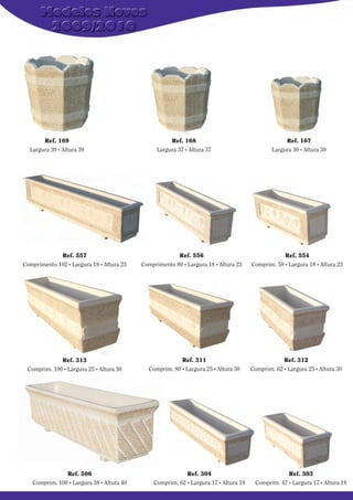 Ref. 169
Largura 39 . Altura 39

Ref. 557
Comprimento 102 . Largura 18 . Altura 23

Ref. 313
Comprim. 100 . Largura 25 . Altura 30

Ref. 506
Comprim. 100 . Largura 38 . Altura 40

Ref. 168
Largura 37 . Altura 37

Ref. 556
Comprimento 80 . Largura 18 . Altura 23

Ref. 311
Comprim. 80 . Largura 25 . Altura 30

Ref. 304
Comprim. 62 . Largura 17 . Altura 18

Ref. 167
Largura 30 . Altura 30

Ref. 554
Comprim. 59 . Largura 18 . Altura 23

Ref. 312
Comprim. 62 . Largura 25 . Altura 30

Ref. 303
Comprim. 47 . Largura 17 . Altura 18

 