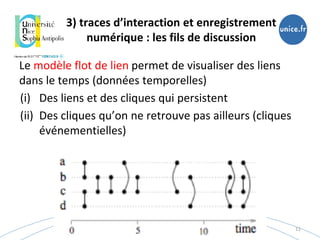 3) traces d’interaction et enregistrement
numérique : les fils de discussion
Le modèle flot de lien permet de visualiser d...