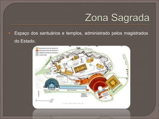  Área das casas de habitação: todas elas do mesmo tipo;
 Distribuíam-se por ruas labirínticas e não pavimentadas;
 Não existiam bairros para ricos e pobres.
 A casa grega era construída virada para dentro, em redor de um
pátio interno e constituída por duas zonas distintas:
 O androceu (espaço público masculino);
 O gineceu (espaço privado feminino).
 