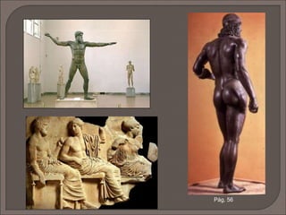  Inspirados na mitologia, os temas
mais comuns da escultura grega
eram as narrativas dos feitos dos
grandes deuses e dos
semideuses.
 Inspiravam-se ainda nas guerras
de Troia.
 A partir do séc. V a.C.,
representam-se também os
atletas e os heróis.
Niké ajustando a
sandália, Fídias
 