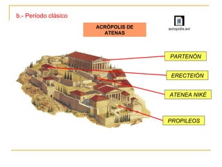 b.- Período clásico ACRÓPOLIS DE ATENAS PARTENÓN ATENEA NIKÉ ERECTEIÓN PROPILEOS 