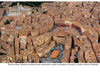 Vista de Siena: destacan os edificios que representan o poder civil (palacio Comunal) e o poder relixioso (Catedral)
 