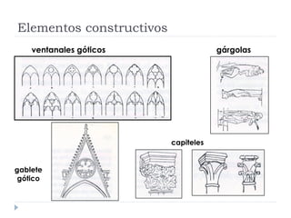 Elementos constructivos
    ventanales góticos                gárgolas




                          capiteles


gablete
 gótico
 