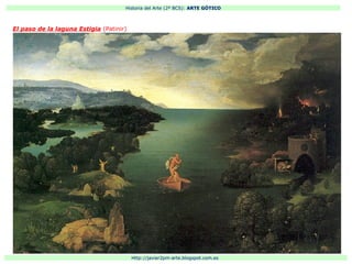 Historia del Arte (2º BCS): ARTE GÓTICO
Http://javier2pm-arte.blogspot.com.es
El paso de la laguna Estigia (Patinir)
 