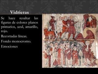 Vidrieras Se hace resaltar las figuras de colores planos primarios, azul, amarillo, rojo. Recortadas líneas. Fondo monocromo. Emociones 